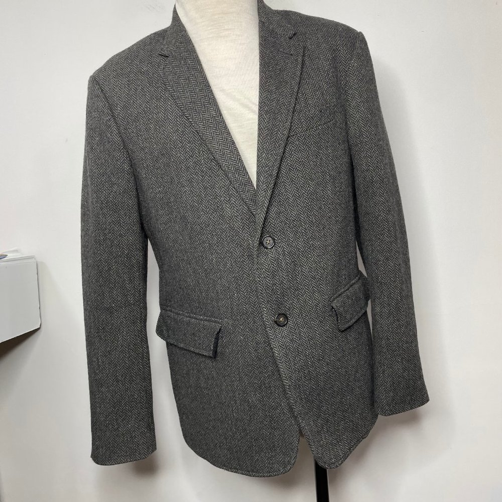 Abercrombie & Fitch Men’s L Wool Blend Herringbone Gray Tweed Blazer